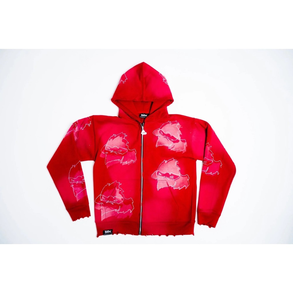 RRW Face Of Reflections Hoodie Streetwear XXL Red Cotton Zip Up MSRP $250